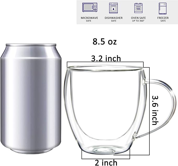 Youngever 2 Pack Glass Coffee Cups, Double Wall Thermo Insulated Coffee Cups - Image 2