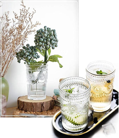 Kingrol Embossed Vintage Drinking Glasses Set of 6, 12 oz Textured Glass - Image 8