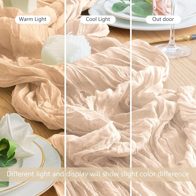 Cheesecloth Table Runner Beige 10FT Boho Gauze Runner, 2 Pack | 120 Inch Cheese - Image 7
