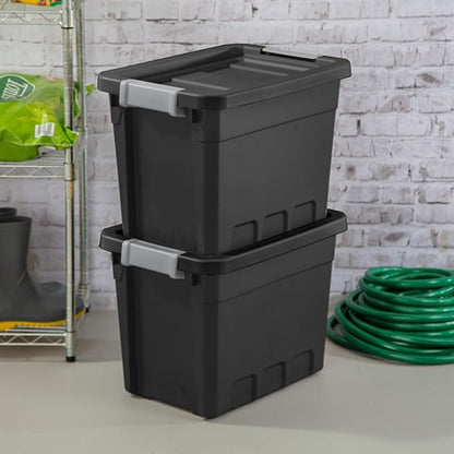 Sterilite 12-Pack Plastic Storage Bins with Lids, Stackable Containers, 7.5 Gallon, Black