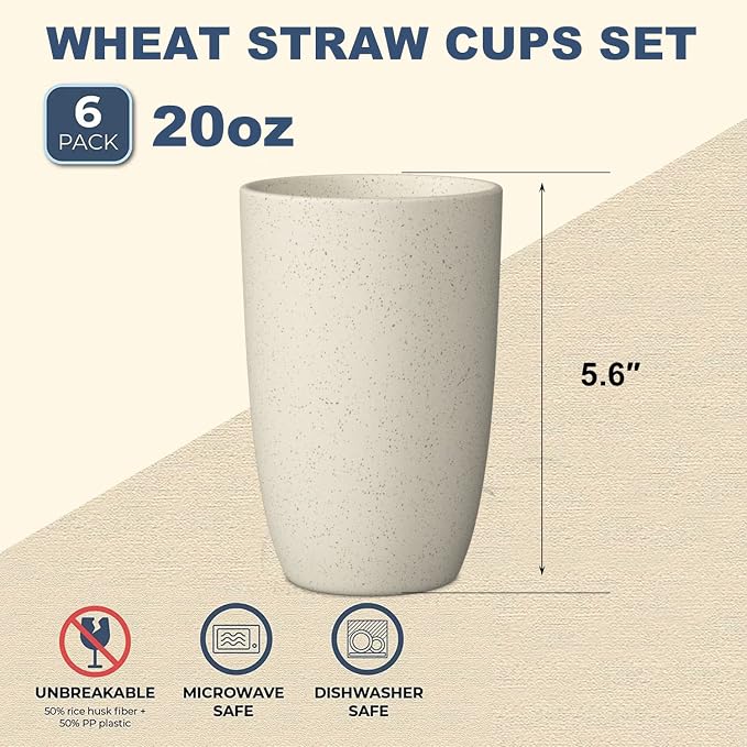 Wrova Wheat Straw Cups 8 PCS Good Alternative to Plastic Reusable Cups 20 oz - Image 2