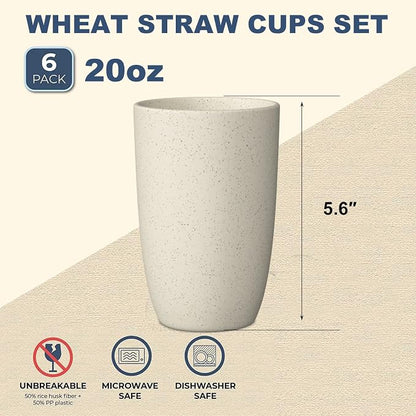 Wrova Wheat Straw Cups 8 PCS Good Alternative to Plastic Reusable Cups 20 oz - Image 2