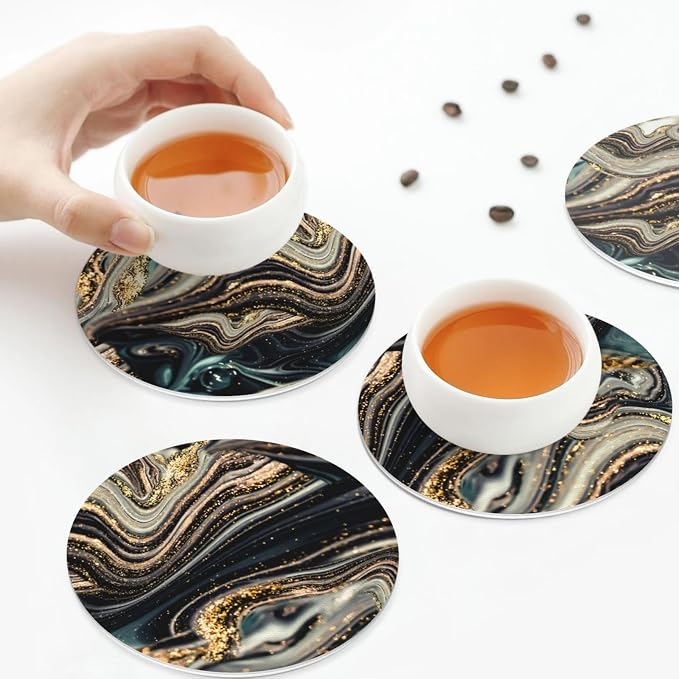 Black Gold Marble Style Coasters Set of 6 Coasters - Image 8
