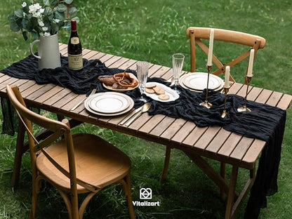 Vitalizart Cheesecloth Table Runner Black 10ft Gauze Boho Rustic | 120 Inches - Image 5