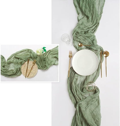 Sage Green Cheesecloth Table Runner - Image 6