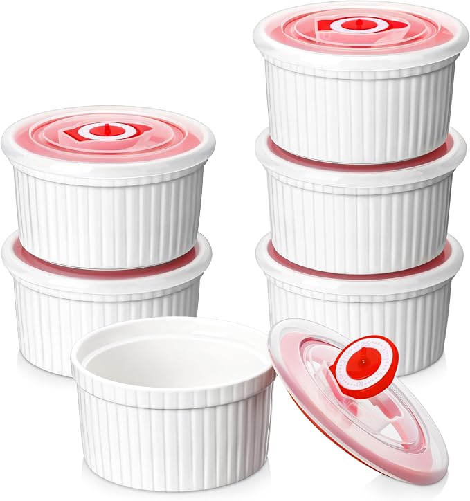 MALACASA 8 Oz Ramekins with Lids Set of 6, Porcelain Creme Brulee Cups | Oven by MALACASA