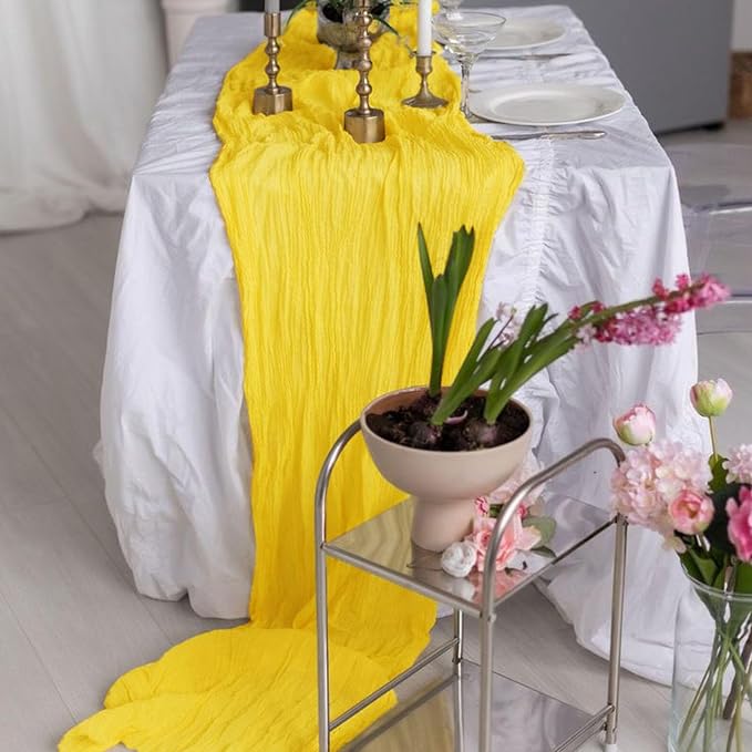 3Pack Yellow Cheesecloth Table Runner 17x108inch Sheer Yellow Table Runner | - Image 7