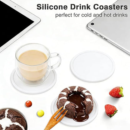 2 Pack Silicone Coasters for Drinks, Round White Coasters - Image 2