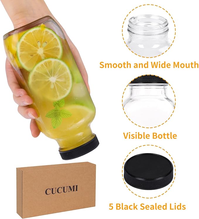 CUCUMI 5pcs 16oz Glass Juice Bottles - Image 4