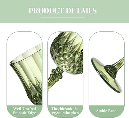 XUWAIDSGN 48 Pcs 7oz Plastic Vintage Wine Glasses Drinking Glasses Unbreakable Wedding Glassware Crystal Water Goblets Reusable Drinkware Vintage Champagne Flutes (48, Dark Green)