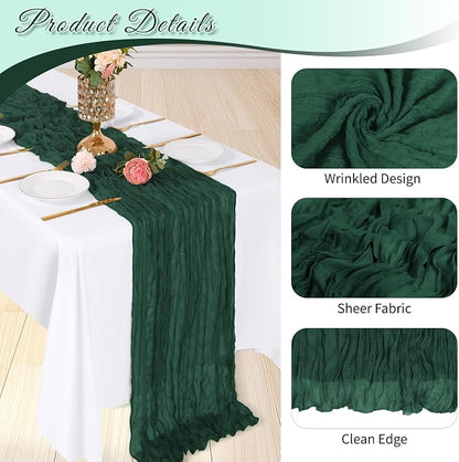 6 Pack Emerald Green Cheesecloth Table Runner, 17 x 108 inch, Semi Sheer Boho - Image 4