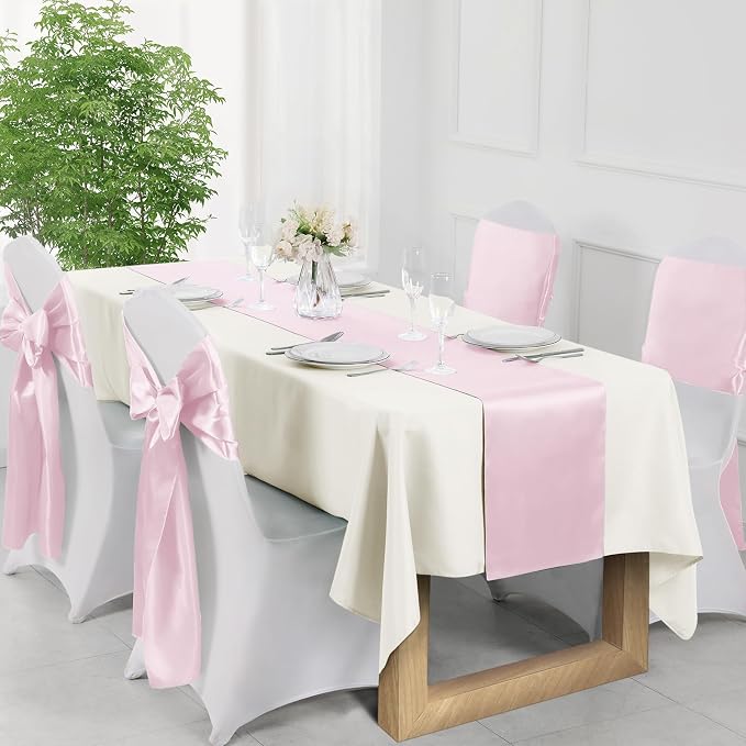 Manyshofu Blush Pink Satin Table Runner 12x108 - Image 5