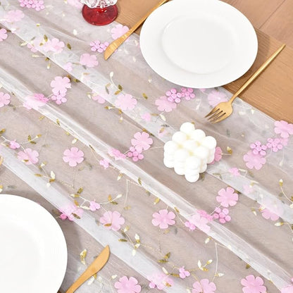 Wildflower Floral Sheer Tulle Gauze Table Runner Wedding Baby Shower Decor | - Image 5