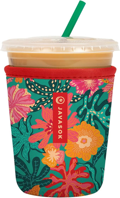 Sok It JavaSok Iced Coffee & Cold Soda Insulated Neoprene Cup Sleeve (Tropic Like It's Hot, Small: 16-20oz)
