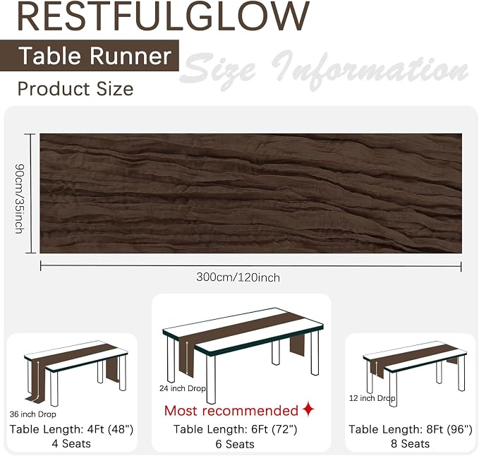 6 Pack Brown Cheesecloth Table Runner 35 x 120 Inch | Boho Gauze Fabric - Image 2