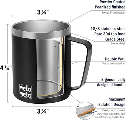 WETOWETO Coffee Mug with Handle, 14oz Insulated Stainless Steel Reusable Coffee - Image 4