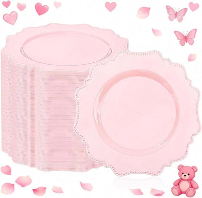 COLOSUS 60pcs Pink Plastic Dessert Plates - 7.5 Inch- Heavy Duty Disposable Plastic Appetizer/Salad/Cake Plates for Party Wedding and Everyday Use,Valentine's Day