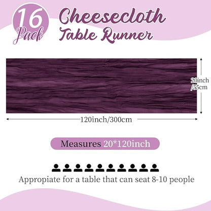 16 Pack Dark Purple Cheesecloth Table Runners 20x120 Inch Gauze Table Runner - Image 2