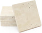 Square Travertine Coasters Set of 6, Porous Natural Stone Absorbent Coaster with Velvet Backing for Table Protection, Rustic Beige Marble Coasters for Home Table Decor, 4 Inches