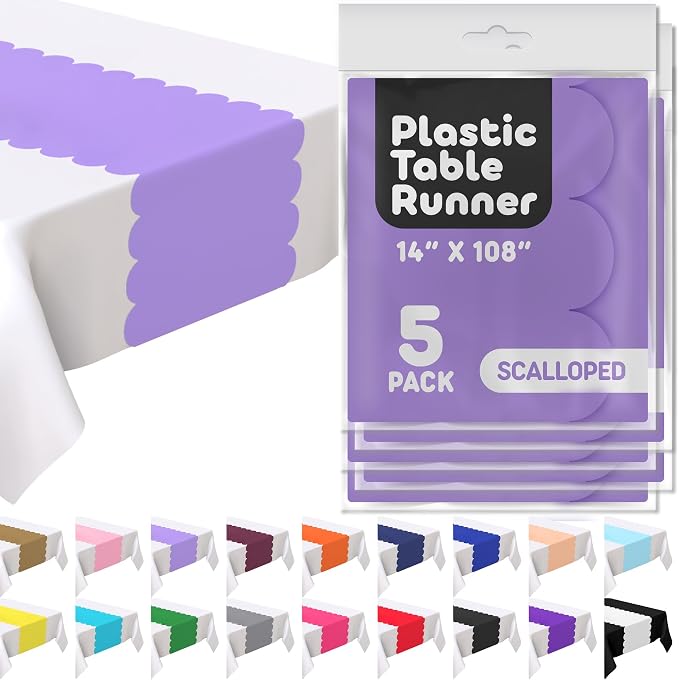 Lavender Plastic Disposable Table Runner. 5 Pack 14 x 108 inch. Scallop Table - Image 8