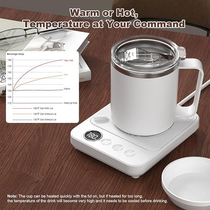 Coffee Mug Warmer & Mug Set for Desk, Smart Coffee Cup Warmer with 16oz Heated Mug, Coffee Heater with Auto Shut Off for Office/Home, Birthday/Valentine's Day/Coffee Gifts for Men & Women, White