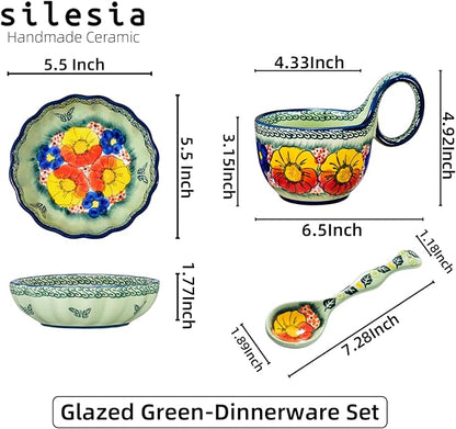 silesia Handmade Loop Handle Soup Bowl, Plate and Spoon Set Ceramic Hand - Image 8