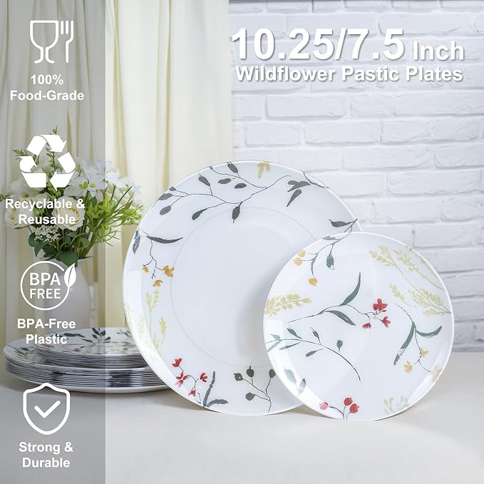 U-QE 20Pcs Wildflower Plastic Plates - Image 2