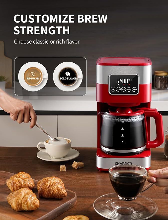 SHARDOR 10-Cup Programmable Coffee Maker, Regular & Strong Brew Drip Coffee - Image 4