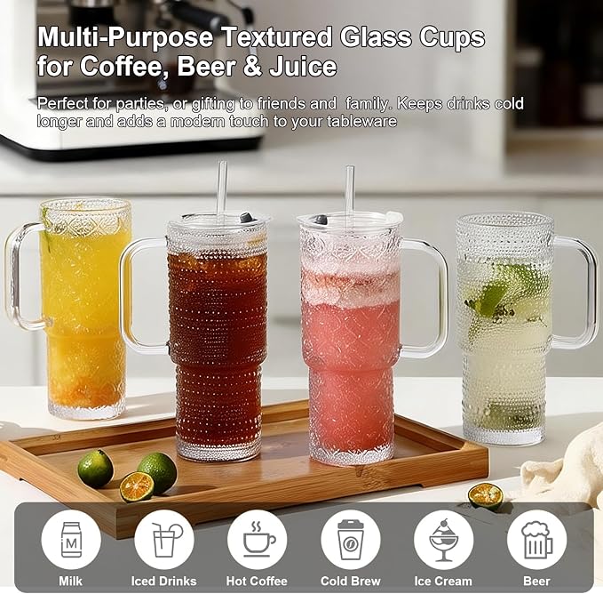 20 oz Glass Tumbler with Lid and Straw, Glass Iced Coffee Cups, Spill-proof - Image 9