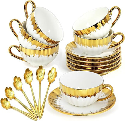 Cappuccino Cups with Saucers, 8 oz Ceramic Coffee Cup Set of 6, Espresso Cups by Hebaogugu