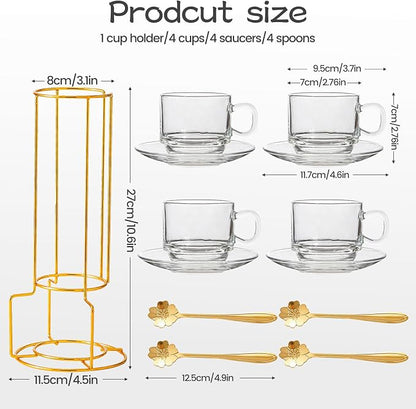 5.4 oz Espresso Cups Set of 4, Stackable Glass Coffee Cups - Image 4
