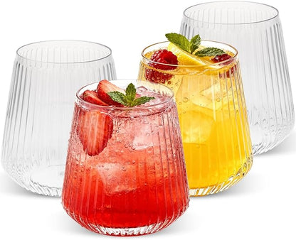 Goodluck 36 Pack 12oz Stemless Plastic Wine Glasses – Clear Ribbed Cups | by GoodLuck