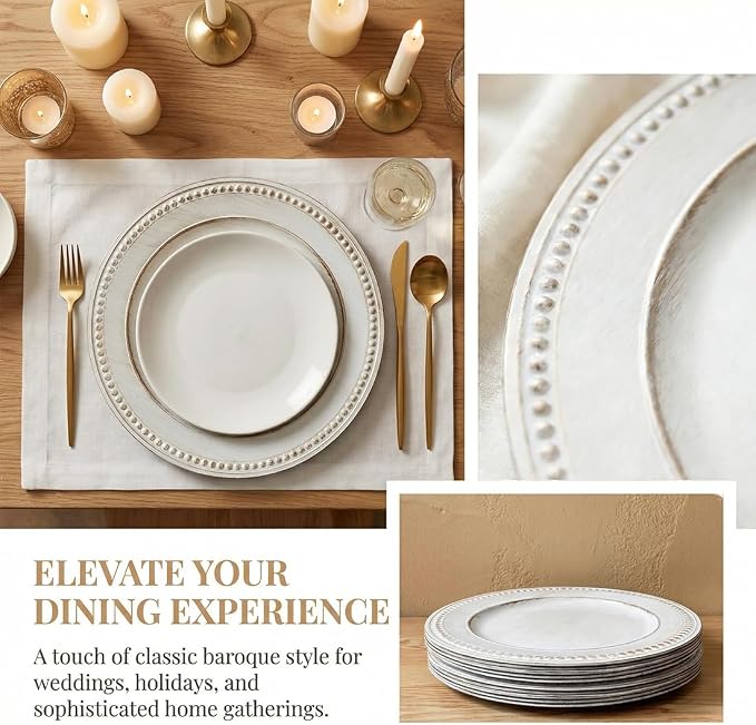 White Charger Plates, 13 Inch Vintage Dinner Plate Chargers Round Server - Image 5