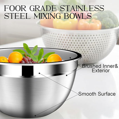 DUTZUN Mixing Bowls with Lids Set, Stainless Steel Mixing Bowls with Colander - Image 8