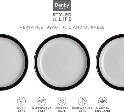 Denby - Elements Black Dinner Plates Set of 4 - Contemporary Design - Ceramic Stoneware Tableware - Dishwasher & Microwave Safe - Scratch Resistant - 10.4in Large Everyday Dinnerware Plates