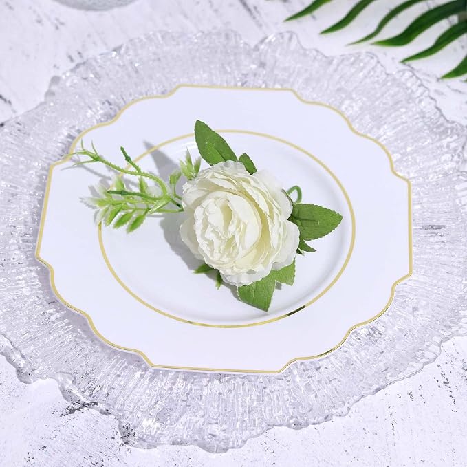 White Hard Plastic Dessert Plates, 50 Pack 8" Disposable Round Baroque Plates - Image 8