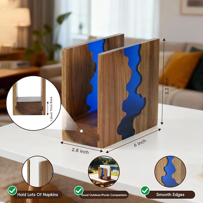 Artistic Napkin Holder | Loongresinwood Acacia Wood & Epoxy Resin | Thickened - Image 3