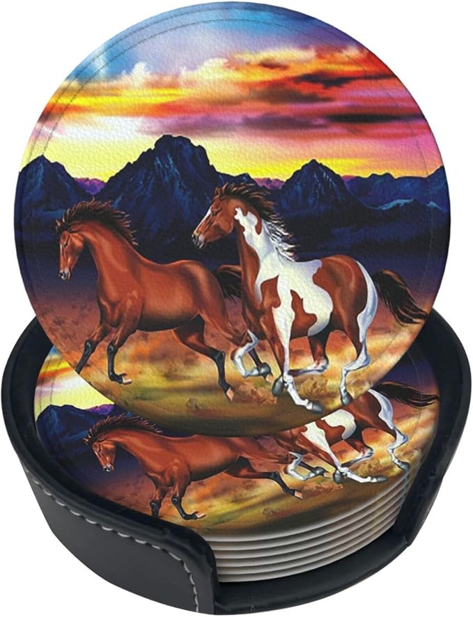 6 Pcs Wild Horses Running Leather Coasters by NiuKom