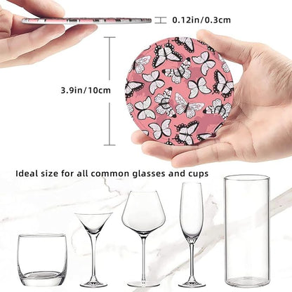 Drink Coasters with Holder Stand Set of 6, Butterfly Pattern Pu Leather - Image 3