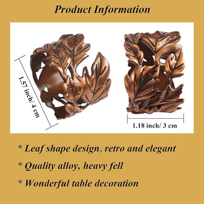 Leaf Shape Napkin Rings Set of 6, Bronze Napkin Rings Metal Napkin Ring Holders - Image 3