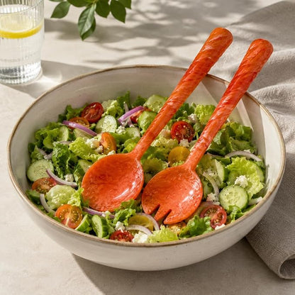 SS CRAFTS INDIA Premium 12.5" Vibrant Orange Marbled Resin Salad Servers | Set - Image 3