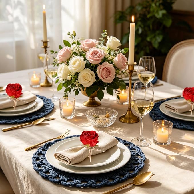 Handmade Flower Napkin Rings Set of 6, Valentine's, Thanksgiving Table - Image 6