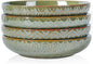Sureasy 9.7" Pasta Bowls Set of 4-42 oz Large Salad Bowls for Kitchen, Embossed Ceramic Serving Bowls for Fruits, Soup, Pasta and Salad, Microwave & Dishwasher Safe, Green