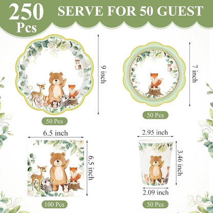 Funnymoom 250 Pcs Woodland Baby Shower Party Decorations Safari Animals Paper - Image 2