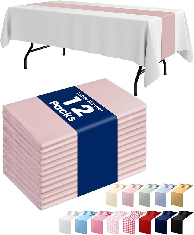 Pureegg Plastic Table Runners Disposable 12 Pack, 14 x 108 Inch Table Runner by Pureegg