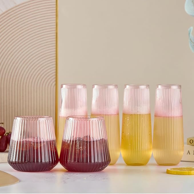 Lueumxc 56 Pack Plastic Wine Glasses Disposable Ribbed Champagne Flutes - Image 9