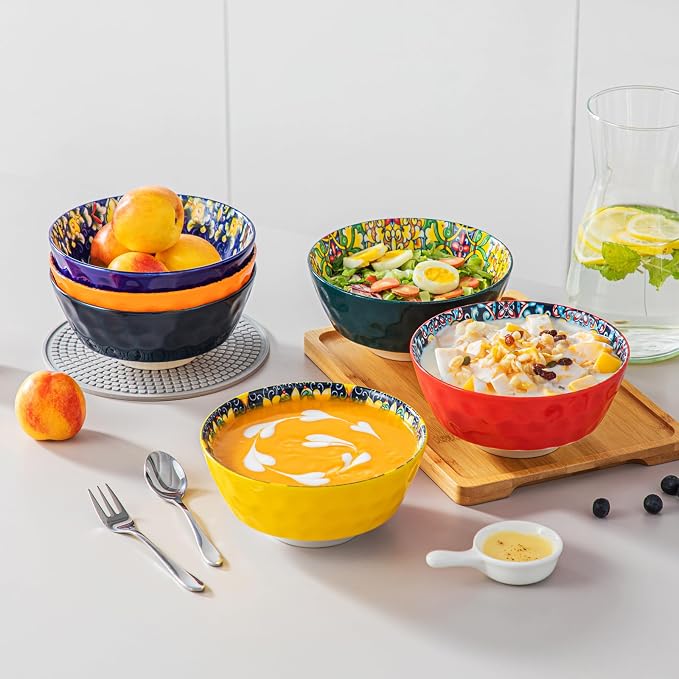 vancasso 26 Oz Ceramic Cereal Bowls Set of 6, Bohemian Soup Salad Bowls | - Image 5