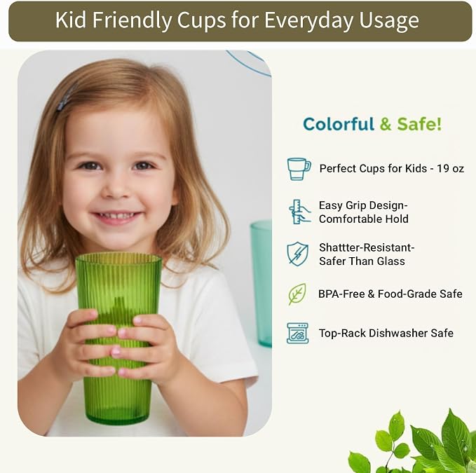 Plastic Drinking Glasses 8PCS, 19oz Reusable Kitchen Cups | Unbreakable - Image 6