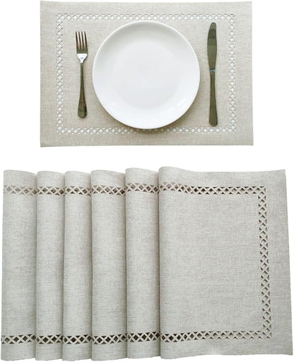 Placemats Set of 4, Set of 6 for Dining Table, Placemats with Hollow Edge Table Cloth Set, Table Mats for Dining Table 12"x18" Off-White