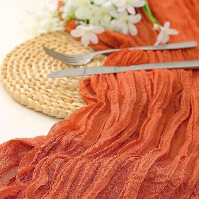 10 Pack Orange Cheesecloth Table Runner 17 x 108 Inch | Boho Gauze Fabric - Image 2